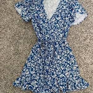 Blue flower wrap dress